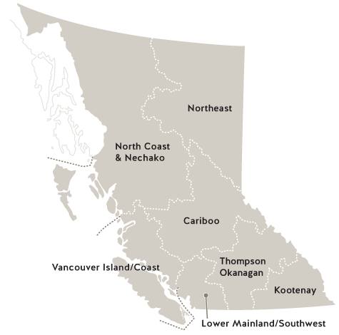 British Columbia in Canada map with locations